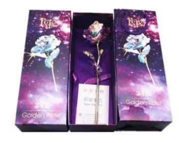 24K Luminous Color Gold Rose Flower Set (Option: Base no light)