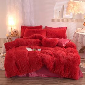 Luxury Thick Fleece Duvet Cover Queen King Winter Warm Bed Quilt Cover Pillowcase Fluffy Plush Shaggy Bedclothes Bedding Set Winter Body Keep Warm (Option: Red-2.0M)