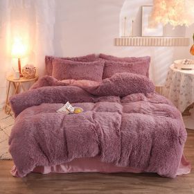 Luxury Thick Fleece Duvet Cover Queen King Winter Warm Bed Quilt Cover Pillowcase Fluffy Plush Shaggy Bedclothes Bedding Set Winter Body Keep Warm (Option: Bean Paste-1.5m bed sheet)