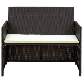 vidaXL 2 Seater Patio Sofa with Cushions Brown Poly Rattan (Option: as picture)