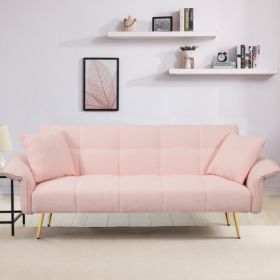 70.1 Futon Sofa Bed, Convertible Double Sofa Bed With Folding Armrests For Living Rooms And Small Spaces (Color: Pink)