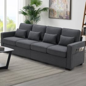 Seater Modern Linen Fabric Sofa With Armrest Pockets And 4 Pillows,Minimalist Style Couch For Living Room, Apartment, Office,3 Colors (Color: DARK GREY)