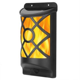 Flame Solar Lights Outdoor 96 LEDs Waterproof Flickering Flame Wall Mount Lamp Auto On Off (Color: black)