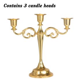 3/5-Arm Metal Plated Candle Holders Retro Candelabra European Style Simple Romantic Candlestick Pillar Wedding Party Centerpiece (Ships From: CN, Color: golden-three)