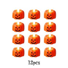 12/24pcs Halloween Pumpkin Candle Light Pumpkin Lantern Lamp Ornaments Ghost Festival Props Halloween Party Supplies Home Decor (Ships From: China, Color: 12pcs Type A)