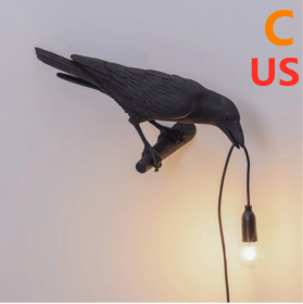 Creative Auspicious Bird Resin Wall Lamp Decoration (Style-Model: C-US, Color: black)