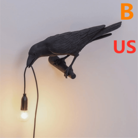 Creative Auspicious Bird Resin Wall Lamp Decoration (Style-Model: B-US, Color: black)