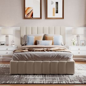 Full size Upholstered Platform bed with a Hydraulic Storage System (Color: Beige)