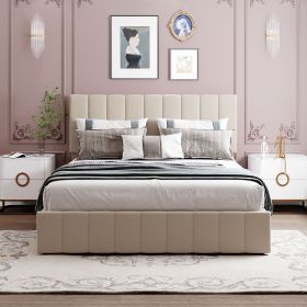 Queen size Upholstered Platform bed with a Hydraulic Storage System - Gray Queen size Upholstered Platform bed with a Hydraulic Storage System - Gray (Color: Beige)