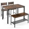 4 Pieces Rustic Dining Table Set with 2 Chairs and Bench