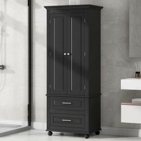 Tall Storage Cabinet with Two Drawers for Bathroom/Office (Color: black, Material: MDF)