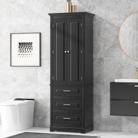 Tall Storage Cabinet with Three Drawers for Bathroom/Office (Color: black, Material: MDF)