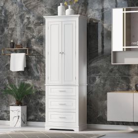 Tall Storage Cabinet with Three Drawers for Bathroom/Office (Color: White, Material: MDF)