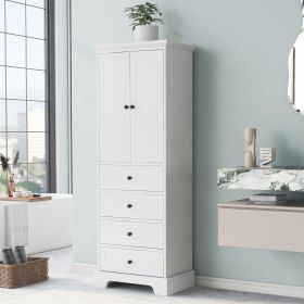 Storage Cabinet with 2 Doors and 4 Drawers for Bathroom, Office, Adjustable Shelf, MDF Board with Painted Finish (Color: White, Material: MDF)