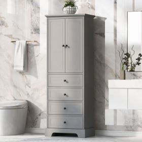 Storage Cabinet with 2 Doors and 4 Drawers for Bathroom, Office, Adjustable Shelf, MDF Board with Painted Finish (Color: grey, Material: MDF)