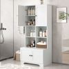 Tall and Wide Bathroom Floor Storage Cabinet, Bathroom Storage Unit, Freestanding Cabinet with 4 Doors, Adjustable Shelves, Open multi-layer Shelves