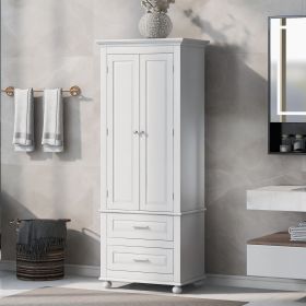 Tall Storage Cabinet with Two Drawers for Bathroom/Office (Color: White, Material: MDF)