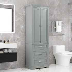 Tall Storage Cabinet with Three Drawers for Bathroom/Office (Color: grey, Material: MDF)