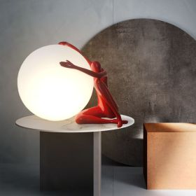 Orb Modern Sculpture Lamp, Bedside Lamp, Resin Art Decor, Table Decorations for living room, bedroom (Color: Red)