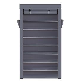 10 Tiers Shoe Rack with Dustproof Cover Closet Shoe Storage Cabinet Organizer RT (Color: Gray)