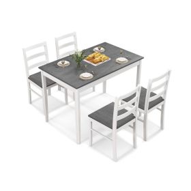 5-Piece Wooden Dining Set with Rectangular Table and 4 Chairs (Color: Gray)