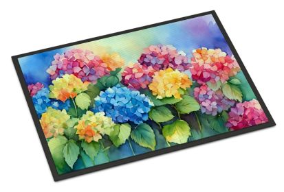 Hydrangeas in Watercolor Doormat Front Door Mat Indoor Outdoor Rugs for Entryway, Non Slip Washable Low Pile, 24H X 36W (Default: Default)