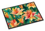 Lilies in Watercolor Doormat Front Door Mat Indoor Outdoor Rugs for Entryway, Non Slip Washable Low Pile, 24H X 36W