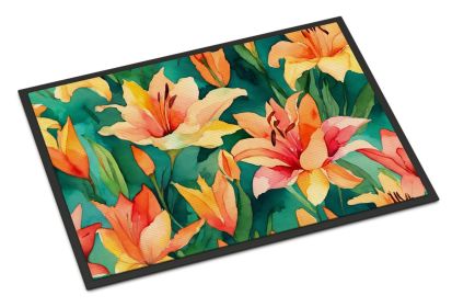 Lilies in Watercolor Doormat Front Door Mat Indoor Outdoor Rugs for Entryway, Non Slip Washable Low Pile, 24H X 36W (Default: Default)