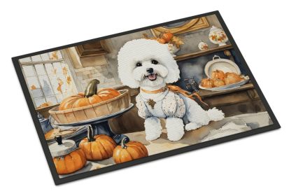 Bichon Frise Fall Kitchen Pumpkins Doormat Front Door Mat Indoor Outdoor Rugs for Entryway, Non Slip Washable Low Pile, 24H X 36W (Default: Default)