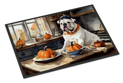 English Bulldog Fall Kitchen Pumpkins Doormat Front Door Mat Indoor Outdoor Rugs for Entryway, Non Slip Washable Low Pile, 24H X 36W (Default: Default)