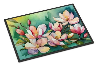 Louisiana Magnolias in Watercolor Doormat Front Door Mat Indoor Outdoor Rugs for Entryway, Non Slip Washable Low Pile, 24H X 36W (Default: Default)