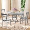 5-Piece Rustic Round Pedestal Extendable Dining Table Set with 15.7" Removable Leaf and Simple Dining Chirs for Small Places