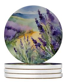 Lavender in Watercolor Large Sandstone Coasters Pack of 4 Absorbent Round Coasters Decor Gifts for Men or Women, 4 in, Multicolor (Default: Default)