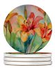 Lilies in Watercolor Large Sandstone Coasters Pack of 4 Absorbent Round Coasters Decor Gifts for Men or Women, 4 in, Multicolor