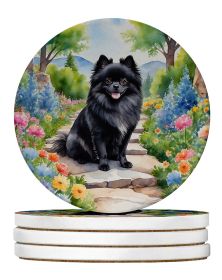 Pomeranian Spring Path Large Sandstone Coasters Pack of 4 Absorbent Round Coasters Decor Gifts for Men or Women, 4 in, Multicolor (Default: Default)