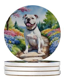 American Bulldog Spring Garden Large Sandstone Coasters Pack of 4 Absorbent Round Coasters Decor Gifts for Men or Women, 4 in, Multicolor (Default: Default)