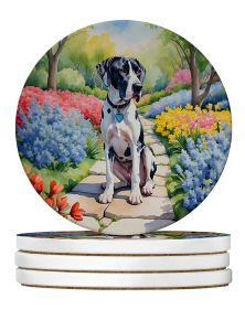 Great Dane Spring Path Large Sandstone Coasters Pack of 4 Absorbent Round Coasters Decor Gifts for Men or Women, 4 in, Multicolor (Default: Default)