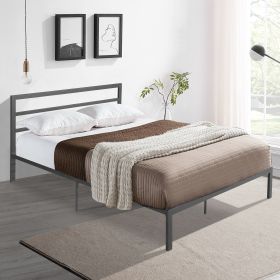 Queen Size Metal Bed Frame with Headboard (Color: Charcoal grey)