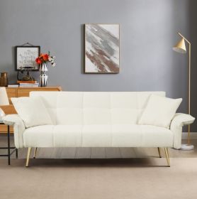 70.1 Futon Sofa Bed, Convertible Double Sofa Bed With Folding Armrests For Living Rooms And Small Spaces (Color: Beige)