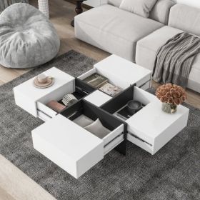 Unique Design Coffee Table With 4 Hidden Storage Compartments (Color: White)