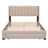 Queen Size Storage Bed Velvet Upholstered Platform Bed with a Big Drawer - Beige