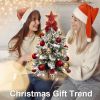 22in Tabletop Christmas Tree with Light Artificial Small Mini Red Christmas Decoration with Flocked Snow