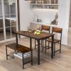 4 Pieces Rustic Dining Table Set with 2 Chairs and Bench