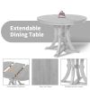 5-Piece Rustic Round Pedestal Extendable Dining Table Set with 15.7" Removable Leaf and Simple Dining Chirs for Small Places