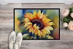 Sunflowers in Watercolor Doormat Front Door Mat Indoor Outdoor Rugs for Entryway, Non Slip Washable Low Pile, 24H X 36W