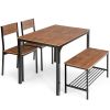 4 Pieces Rustic Dining Table Set with 2 Chairs and Bench