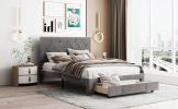 Full Size Storage Bed Velvet Upholstered Platform Bed with a Big Drawer