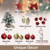 22in Tabletop Christmas Tree with Light Artificial Small Mini Red Christmas Decoration with Flocked Snow