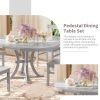 5-Piece Rustic Round Pedestal Extendable Dining Table Set with 15.7" Removable Leaf and Simple Dining Chirs for Small Places