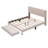 Queen Size Storage Bed Velvet Upholstered Platform Bed with a Big Drawer - Beige